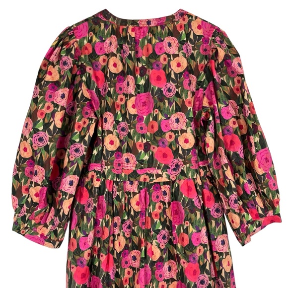 Entro NWT Pink Green Boho Puff Sleeve Mini Floral Babydoll Dress Size Small - Picture 8 of 11